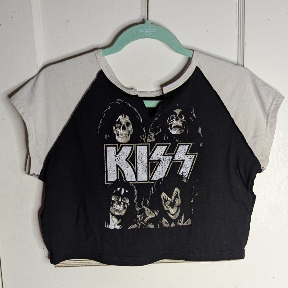 KISS Band Cropped Jersey Tee Black & White Size L